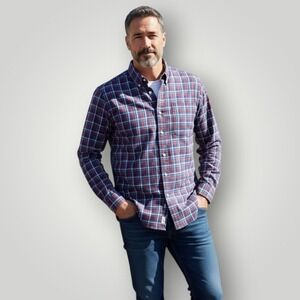 Nautica Blue Sail Mens Plaid Button Down Shirt XXL Red Blue NauticaFlex‎ Wrinkle